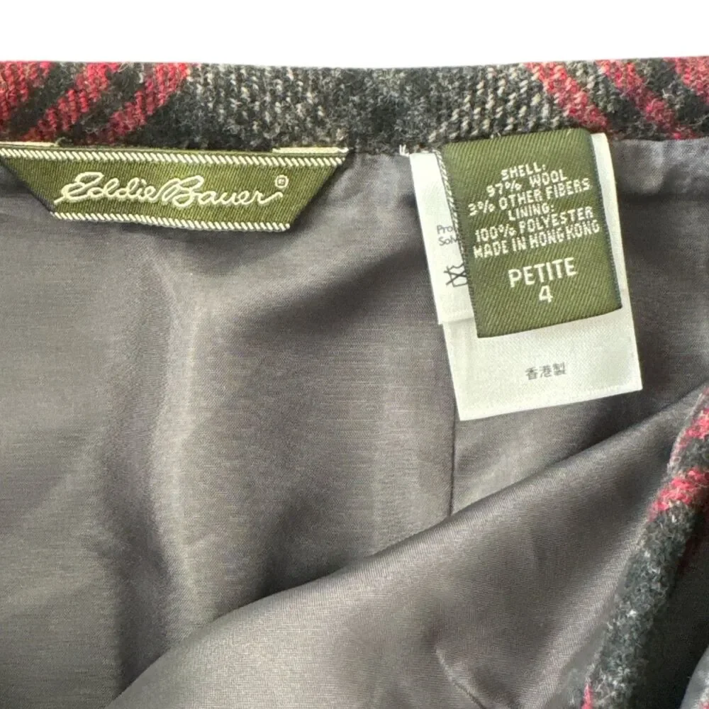 EDDIE BAUER Wool Plaid Wrap Skirt Wm Sz 4P Black, Red, Gray EUC VINTAGE Cabincor